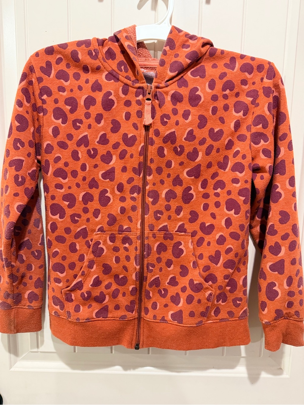 Cat & Jack Orange Zip-Up Hoodie with Purple Heart Print